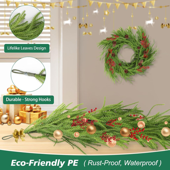 9 Ft (275 Cm) Norfolk Pine Garland - Realistic Faux Pine Christmas Garland for Mantle, Wall, Table, and Holiday Decor, Perfect for Christmas Decorations & s