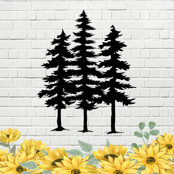 3D Metal Pine Wall Decor, 3 Pine Trees Laser Cut Metal Art Wall Decor for Home Bedroom Office Outdoor Decorations 9"x12"