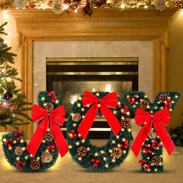 Christmas Joy Decorations, Christmas Wreath Joy Decor with Light for DIY Crafts Home Stairs Fireplace Front Porch Door Display Indoor Outdoor Christmas Decor