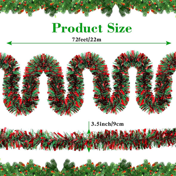 72 Feet Christmas Tinsel Garland - Decorations Metallic Thick Tensile Garlands for Christmas Tree, Christmas Ornaments (Multicolor)