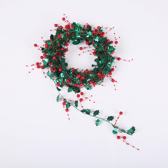 Fanwaoo 16 Feet Christmas Tree Beads Strings Pearl Berry Beads Strands Garland Artificial Green Leave Chain Plastic Beads Roll Christmas Decoration for Wedding Holiday Party Home Indoor Outdoor Green
