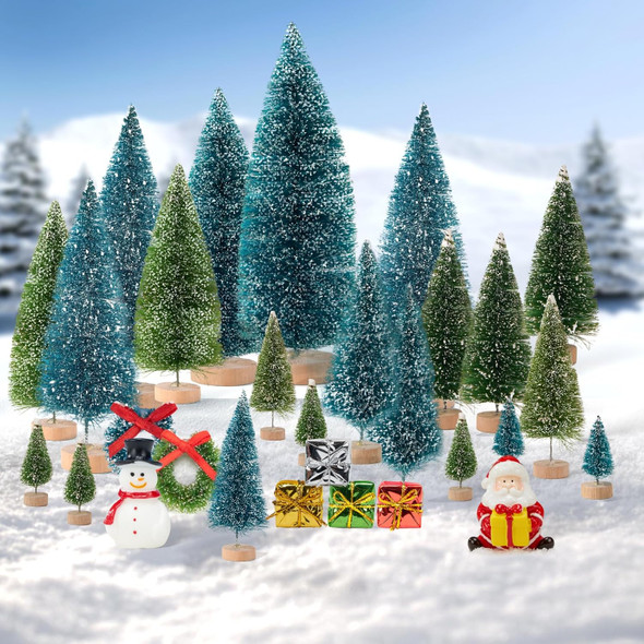 20PCS Mini Christmas Trees, Artificial Christmas Tree Bottle Brush Trees with Wooden Base, Small Christmas Tree for Christmas Tabletop Decorations, Holiday Winter Crafts (Green)