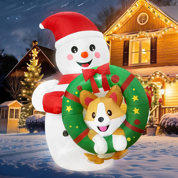 6FT Christmas Inflatable Outdoor Decorations, Christmas Blow Ups Snowman Decor with Corgi on The Wreath, Christmas Yard Decorations Outdoor with LED for Outside Indoor Holiday Party Lawn
