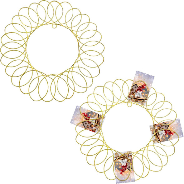 Ferraycle 2 Pcs Metal Christmas Card Holder Wall Display Christmas Card Wreath Spiral Photo Insert Card Display for Xmas Holiday Wall Hanging Decoration(13 Inch,Golden)