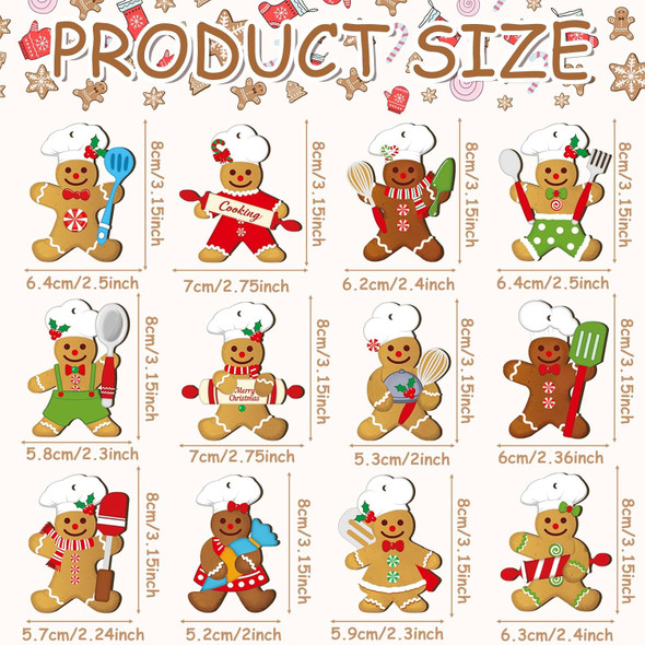 Ferraycle 36 Pcs Gingerbread Christmas Decoration for Tree Cooking Gingerbread Man Wooden Ornaments Christmas Hanging Decor for Christmas Tree Home Kitchen Decor Party Supplies