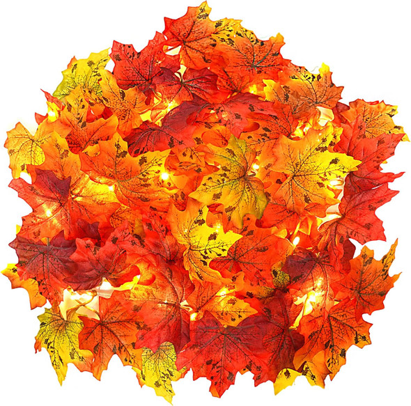 2 Pack Maple Leaf String Lights for Fall Decor, Total 20ft/60 LED Realistic Fall Leaves Fall Lights, Waterproof Battery Operated Fall Decorations Thanksgiving Halloween Indoor Outdoor