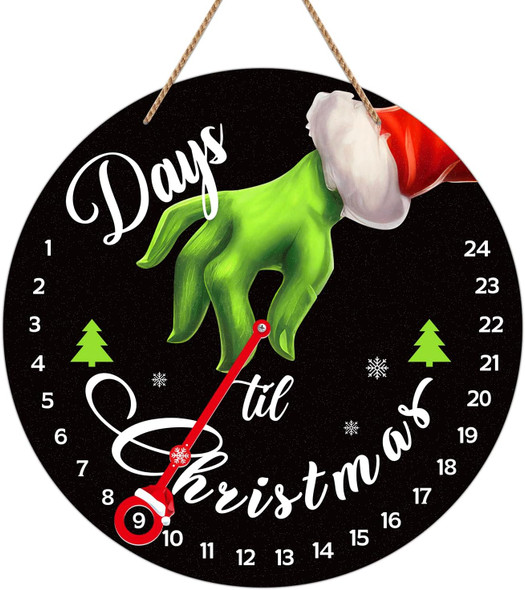 FLYAB Christmas Countdown Calendar Decorations - Christmas Grinch Advent Calendar - Christmas Advent Calendar Days Until Christmas Countdown Wreath for Front Door Christmas Decor Sign for Home Wall Indoor Outdoor