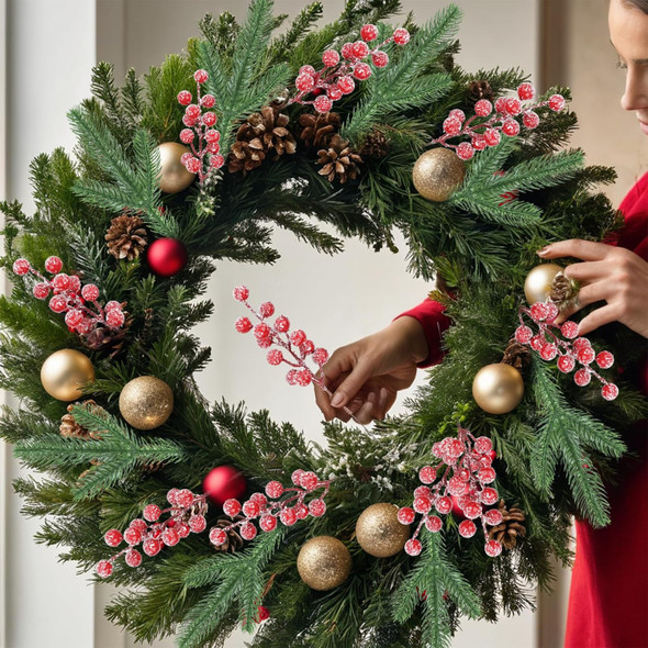 45 Pcs Artificial Pine Branches and 15 Fake Frosted Red Berry Stems, Christmas Picks and Sprays, Christmas Greenery Christmas Pine Needles for DIY Wreath Xmas Flower Arrangements Decoration