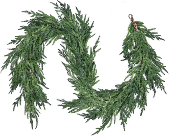 Christmas Norfolk Pine Garland - 6ft Artificial Pine Greenery Garlands, Norfolk Pine Leaves Real Touch Garland for Christmas Holiday Mantle Fireplace Table Home Decor (6 feet)