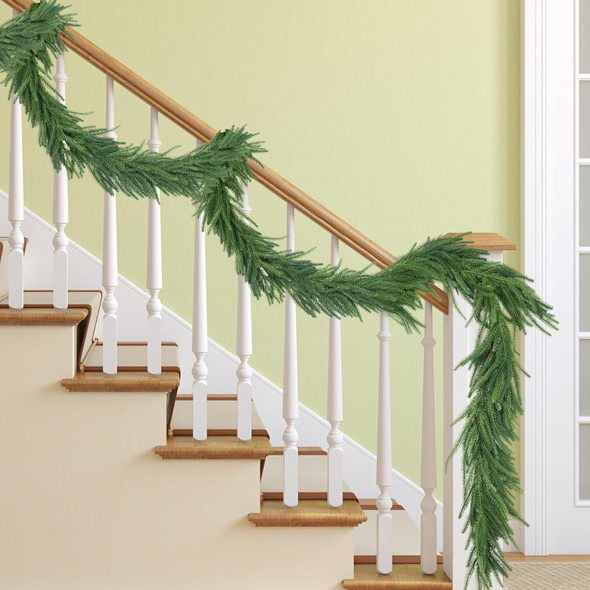 Norfolk Pine Garland, Realistic Christmas Garland, Dense Real Touch Norfolk Pine Garland Faux Cedar Garland Artificial Realistic Greenery Christmas Garland for Mantle Fireplace Table Wall