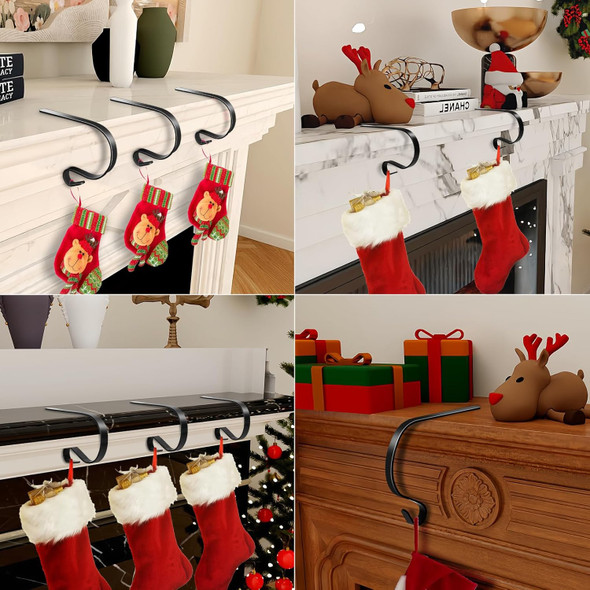 Christmas Stocking Holders with Scratch Protection for Fireplace Mantle, 5 Pack Christmas Stocking Holder for Christmas Stockings Filled with s, Christmas Decoration Supplies (Black)
