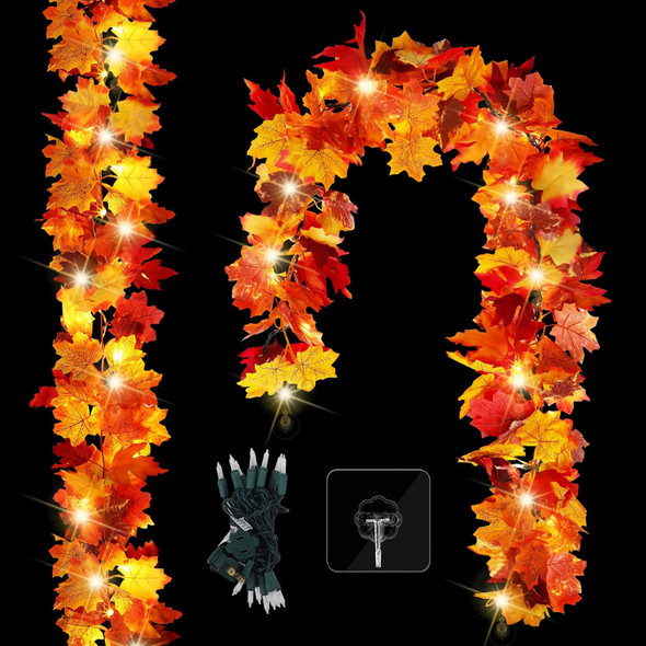 2 Packs Fall Decor Fall Maple Leaves Garland with Lights 5.8ft Connectable Lighted Fall Garland Artificial Colorful Hanging Garland for Indoor Outdoor Fireplace Autumn Thanksgiving Decorations