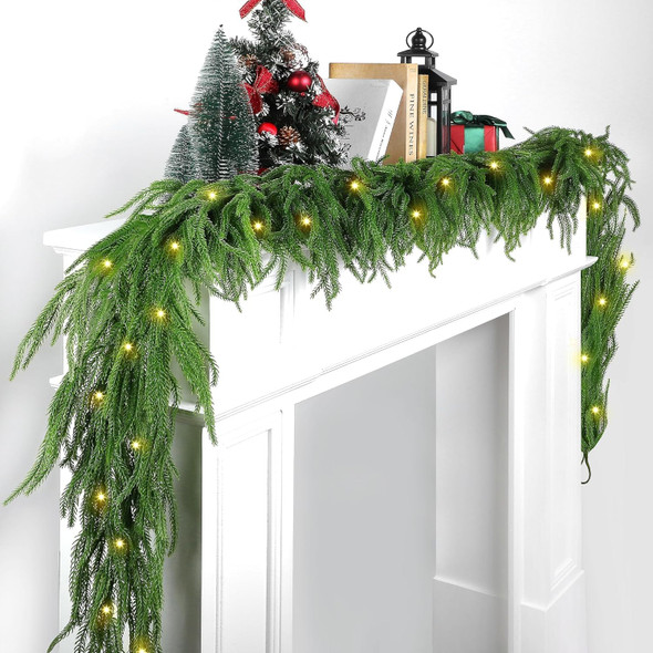 1 Pack Christmas Norfolk Garlands Set 9 Feet Artificial Winter Pine Garland Light String Faux Greenery Garland Green Pine Garland for Xmas Holiday Home Indoor Decor