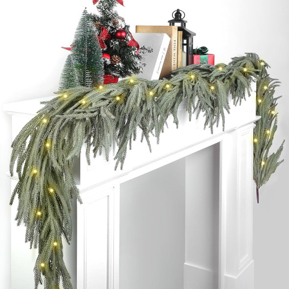 1 Pack Christmas Norfolk Garlands Set 6 Feet Artificial Winter Pine Garland Light String Faux Greenery Garland Green and White Pine Garland for Xmas Holiday Home Indoor Decor