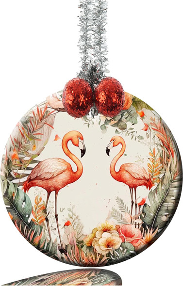 Ceremic Ornaments Crafts Round Porcelain Christmas Decorations Home Hanging Jewelry Souvenir Flamingos Circle Christmas Wreath