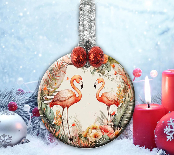Ceremic Ornaments Crafts Round Porcelain Christmas Decorations Home Hanging Jewelry Souvenir Flamingos Circle Christmas Wreath