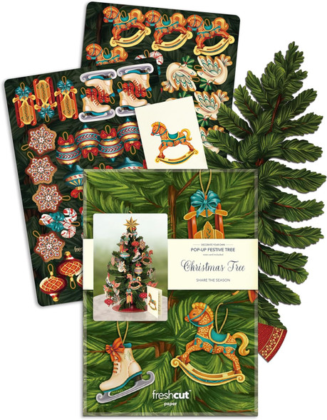 Freshcut Paper Pop Up Cards, 3D Popup Greeting Cards, Birthday Cards, Note Card & Envelope, 15" Christmas Tree