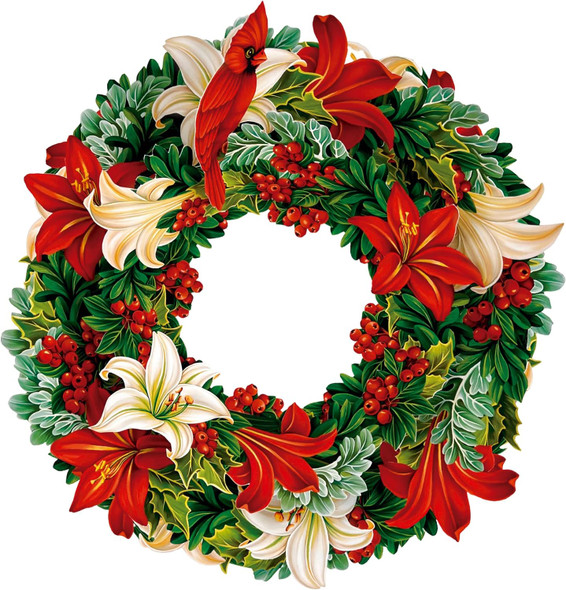 FreshCut Paper Pop Up Wreath, 15 inch Floral Paper Wreath, Reuseable Faux Flower Party Decoration & Indoor Wreath & Home Décor, 3D Popup Wreath with Blank Card, Winter Joy Wreath