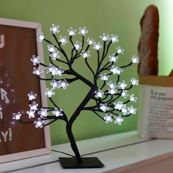 Bonsai Tree Light Artificial Tree Led Flower Cherry Blossom Light Adjustable Branches Battery Operated for Room Decoration and (White)