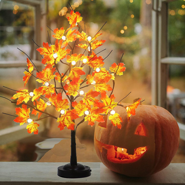 FUCHSUN 24 LED Tabletop Fall Maple Tree Light Lighted Bonsai Autumn Tree with 8 Lighting Modes & Timer for Party Wedding Christmas Thanksgiving Home Decoration