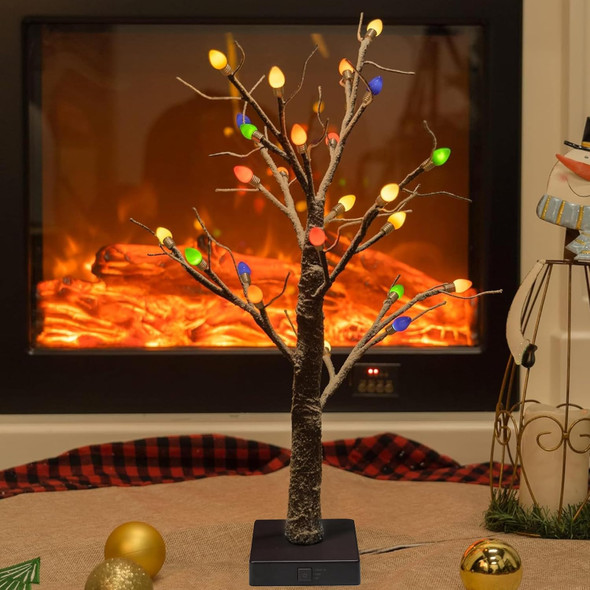 FUNPENY Christmas Birch Tree with C3 Lights, 2 Pack 18 Inch 24LED Tabletop Tree Battery Operated Light Jewelry Holder Indoor Christmas Decoration for Valentine's Day Home Party Wedding