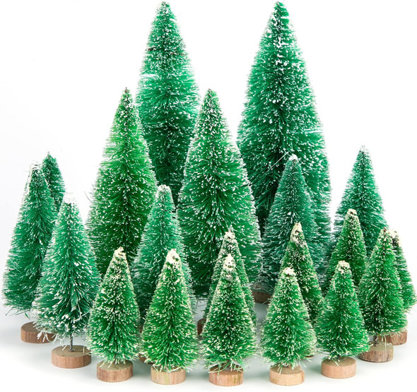 FUTUREPLUSX 20PCS Mini Christmas Trees, Christmas Decorations Bottle Brush Trees with Wooden Base for Christmas Winter Home Table Decoration