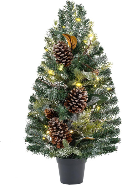25 Inch Pre-lit Tabletop Christmas Tree, Artificial Mini Christmas Tree with String Lights, Tabletop Small Xmas Tree Perfect Christmas Decoration for Indoor, Living Room, Desktop