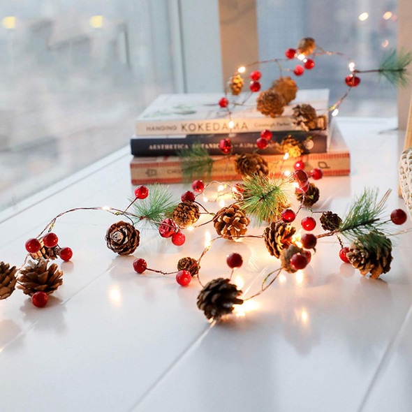 PHILIPOUS Christmas Lights, Garland with Lights Fairy Lights Pine Cone Berries Indoor and Outdoor Christmas Tree Lights Winter Holiday Year Decor, Battery Powered. (2M 20 Lights) (Pine Cone)
