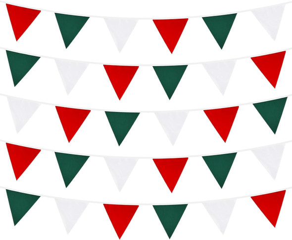 G2PLUS 39Ft Red Green White Banner Flags, Triangle Flag Garland Fabric Banner, Christmas Party Decoration Banner, Triangle Flags Banner String, Pennant Bunting Garland Streamers for Outdoor, Garden