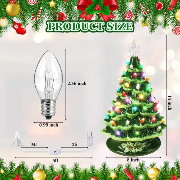 Ganeen 15 Inch Ceramic Christmas Tree with 66 Multicolored Lights Hand Painted Tabletop Christmas Tree Vintage Christmas Decorations for Table Desk Countertop Mantel Home Office (Green)