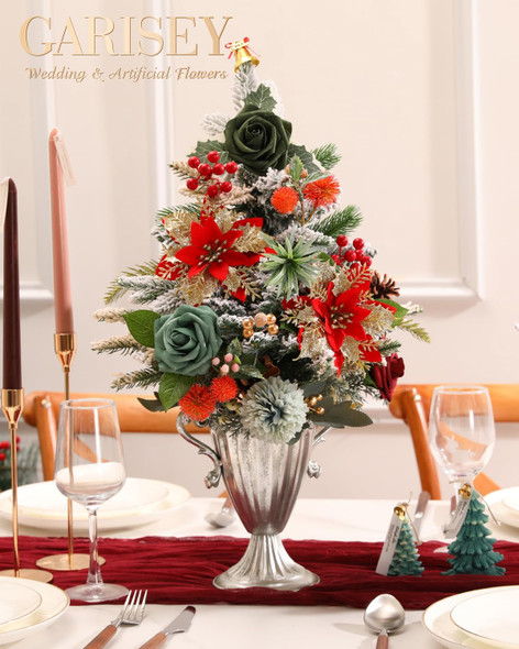 Christmas Artificial Flowers Poinsettia Christmas Flower Mix Silk Flowers Fake Roses with Stems for DIY Table Centerpieces Christmas Tree Xmas Wreath Holiday Home Party Decor