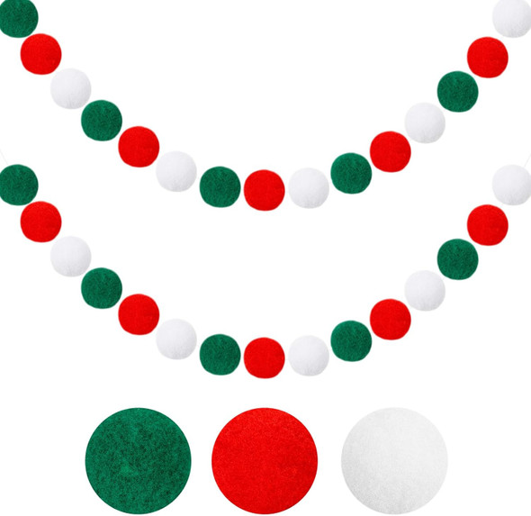 Christmas Felt Garlands, 1.2" Large Pompom Garland Boho Decor, 16.4Ft 60 Balls Felt Ball Garlands, Red Green White Felt Ball Garlands for Christmas Party, Mexico, Italy Party Decor(1.2"/3cm)