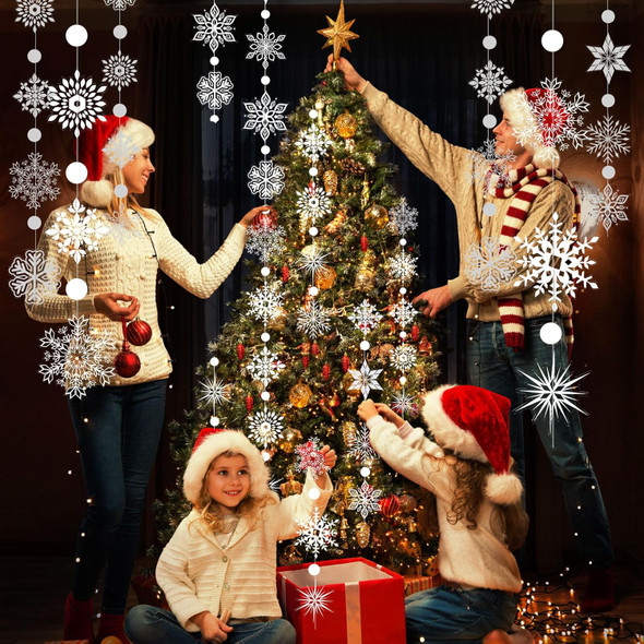 Winter Wonderland Decorations, Christmas Snowflake Garland Transparent White Large Snow Flake Garland Streamers Hanging Snow Flakes for Christmas Year Party Decoration Window Door Accessory