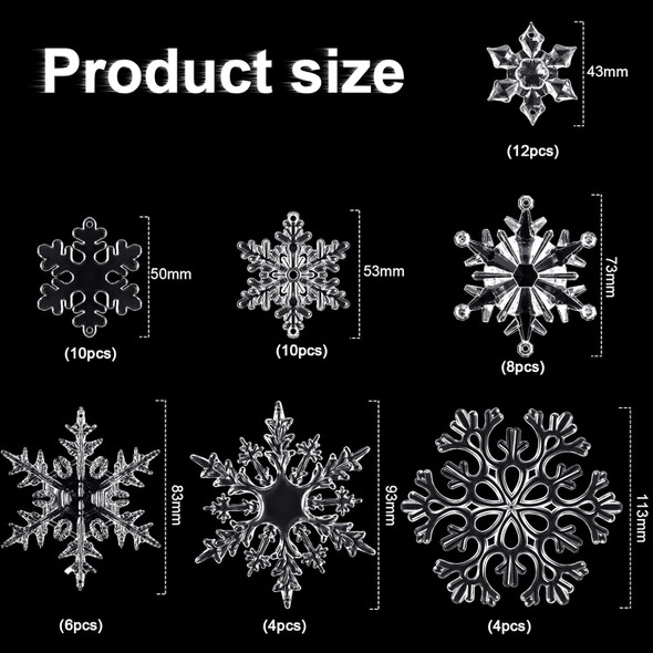 54 Pieces 7 Types Acrylic Snowflake Decorations Clear Christmas Snowflake Ornaments Crystal Xmas Snowflakes for Christmas Tree Winter Party Hanging Decoration