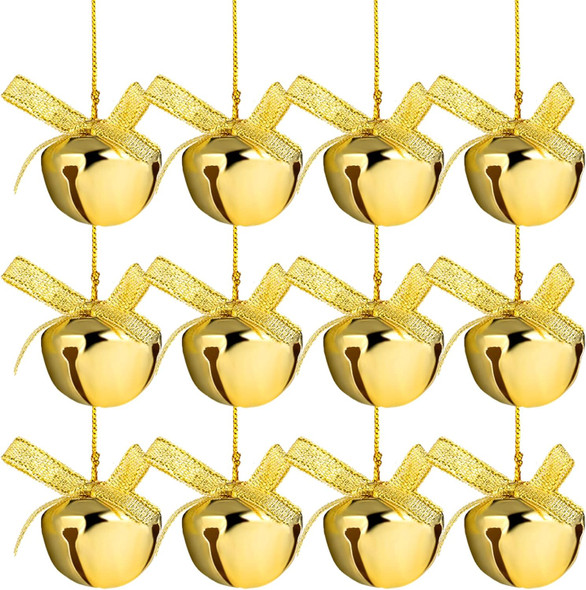 cotte 2 Boxes Christmas Bells Gold Sleigh Bells Xmas Small Brass Bells for Crafts Bell Ornaments Metal Bells for Christmas Tree Wreath Ornaments Door Knob Wedding Festival Decoration (1.18 Inch)