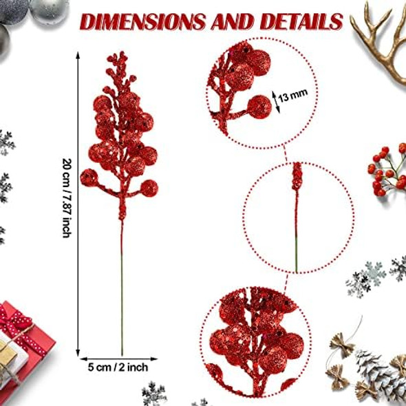 Geosar 16 Pcs Christmas Berry for Christmas Tree Winter Berries Pick Decorative Xmas Artificial Berry Stems for Wreath Garland Glitter Crafts DIY Ornaments for Holiday Home Party Decor(Red, Green)