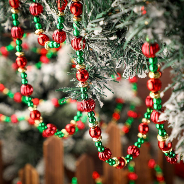 Geosar 6 Pcs Christmas Tree Bead Garland 9 Feet Twisted Beads Christmas Tree Pearl Garland Red and Green Xmas Tree Bead for Christmas Party Fireplace Wreath Ornaments
