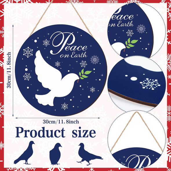 Gerrii Blue Christmas Decorations Christmas Hanging Wooden Sign Peace on Earth Door Sign Round Snow Christmas Wreath for Front Door Funny Winter Wreath Sign for Front Door Rustic Xmas Wood Sign