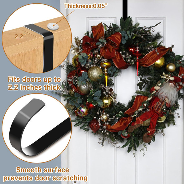 4 Pack Wreath Hanger for Front Door, 12" Wreath Door Hanger for Christmas Wreath, Over the Door Hanger Hook Metal Wreath Hook, Garland Hanger, Wreath Holder for Christmas Fall Wreath Decorations-Black