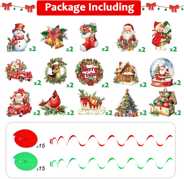 60 PCS Vintage Christmas Hanging Swirls Decorations Christmas Retro Ceiling Hanging Swirls Garland Xmas Party Ceiling Whirl Streamers for Home Winter Holiday Supplies Favors