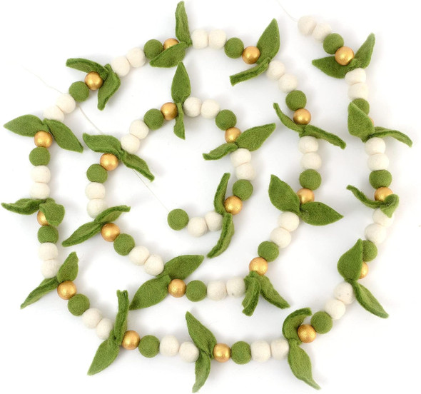 Glaciart One Magnolia Leaf Garland - Faux Greenery for Living Room, Bedroom, Nursery - Natural Zealand Wool, Hand Felted in Nepal - Suitable for Christmas, Thanksgiving, Wedding Decorations - 7ft.