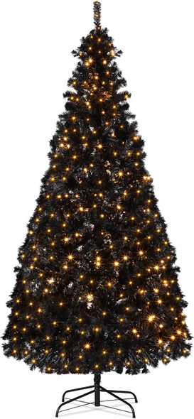 6 ft Prelit Artificial Christmas Tree with Lights Artificial Full Christmas Tree Xmas Tree with Metal Stand for Home Indoor and Outdoor Party Decorations(Black)