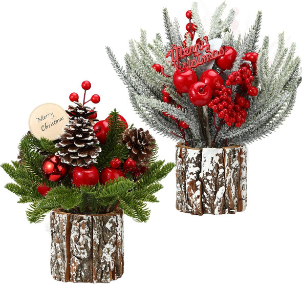2 Pcs Mini Christmas Tree Table Top Christmas Tree Small Christmas Tree, Tree Decorations with Christmas Ornaments for Home Thanksgiving Christmas Party Decor, Red, Indoor (Classic)