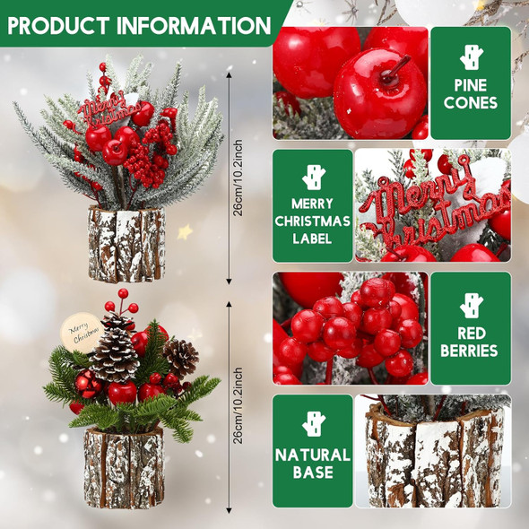 2 Pcs Mini Christmas Tree Table Top Christmas Tree Small Christmas Tree, Tree Decorations with Christmas Ornaments for Home Thanksgiving Christmas Party Decor, Red, Indoor (Classic)