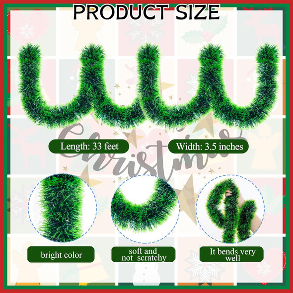 33FT Christmas Tinsel Garland Green Metallic Tinsel Twist Garland Artificial Greenery Pine Hanging Garland for Xmas Tree Decoration Wedding Party Supplies (Green)