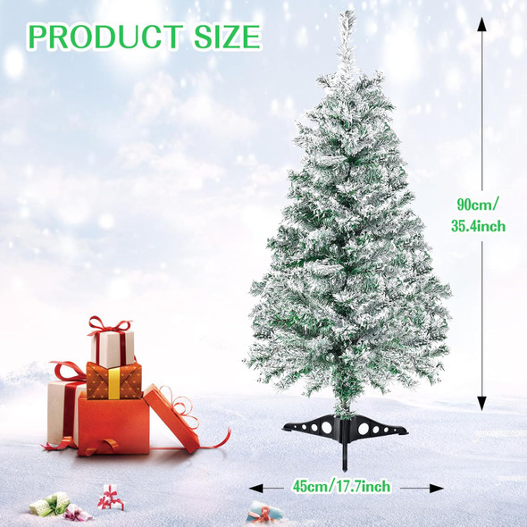 3FT Artificial Christmas Tree Green Tabletop Christmas Tree with Snow Flocked Mini Xmas Pine Tree with Plastic Stand for Indoor Outdoor Holiday Home Decoration