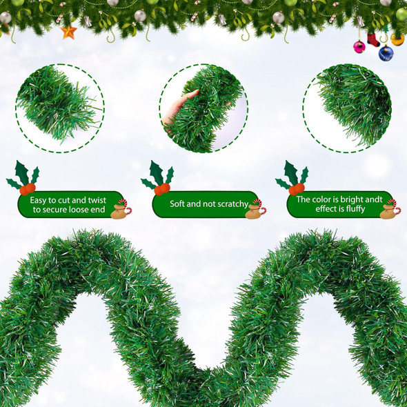 33FT Green Christmas Tinsel Garland Artificial Christmas Pine Decorative Garland Greenery Vine Garland for Christmas Tree Wedding Party