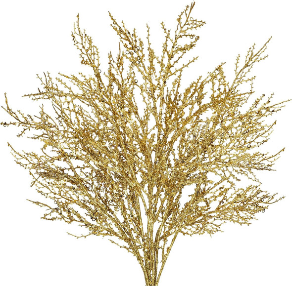 30.7" Christmas Gold Glitter Stems, 5Pcs Artificial Spray Leaf Picks Tall Branches for Christmas Tree DIY Xmas Wreath Garland Arrangment Vase Bouquets Table Centerpieces Decoration Home Decor