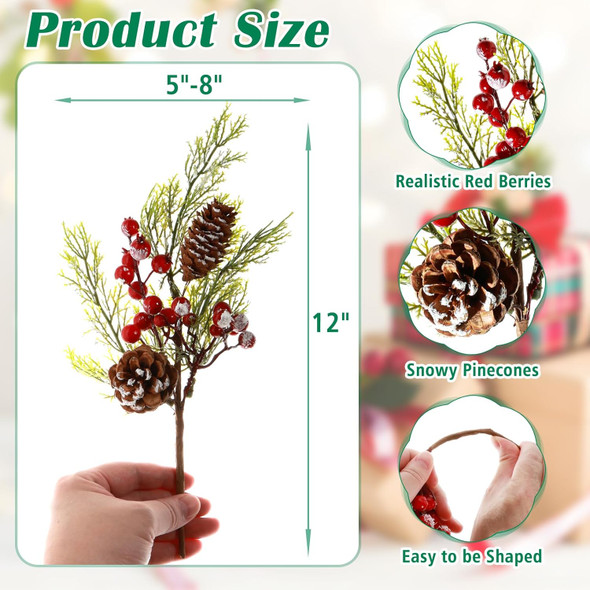 12 Pack Artificial Christmas Tree Picks, 12 Inch Assorted Red Berry Picks and Sprays for Christmas Tree Filler Floral Arrangement DIY Wreath Winter Holiday Season Décor