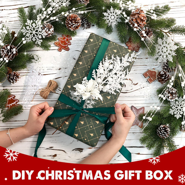 84 Piece Christmas Tree Ornaments Set, Christmas Glitter Berries Stems Poinsettia Flower Artificial Snowflake Icicle Drop - Christmas Decoration DIY Xmas Wreath Holiday Home Party Decor (White)